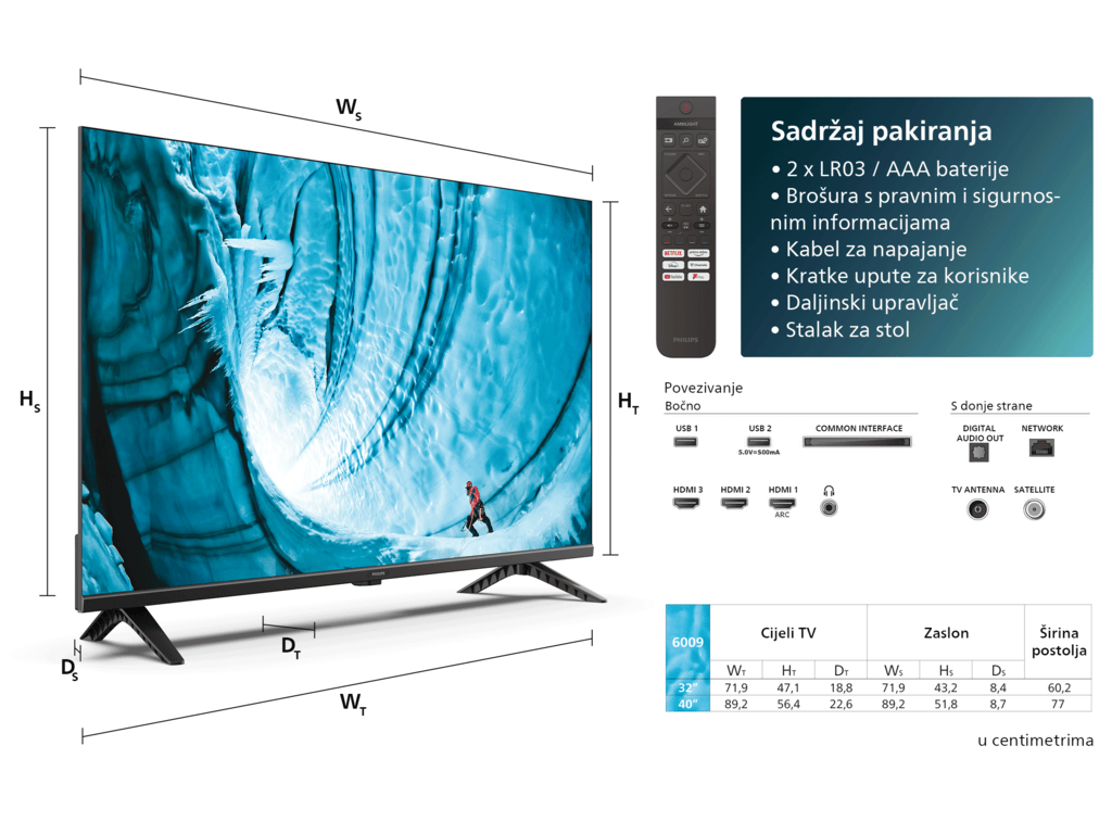 Philips 40''PFS6009 Titan OSFull HD LED; Dolby Audio;tanak dizajn; podrzava glasovne asistent