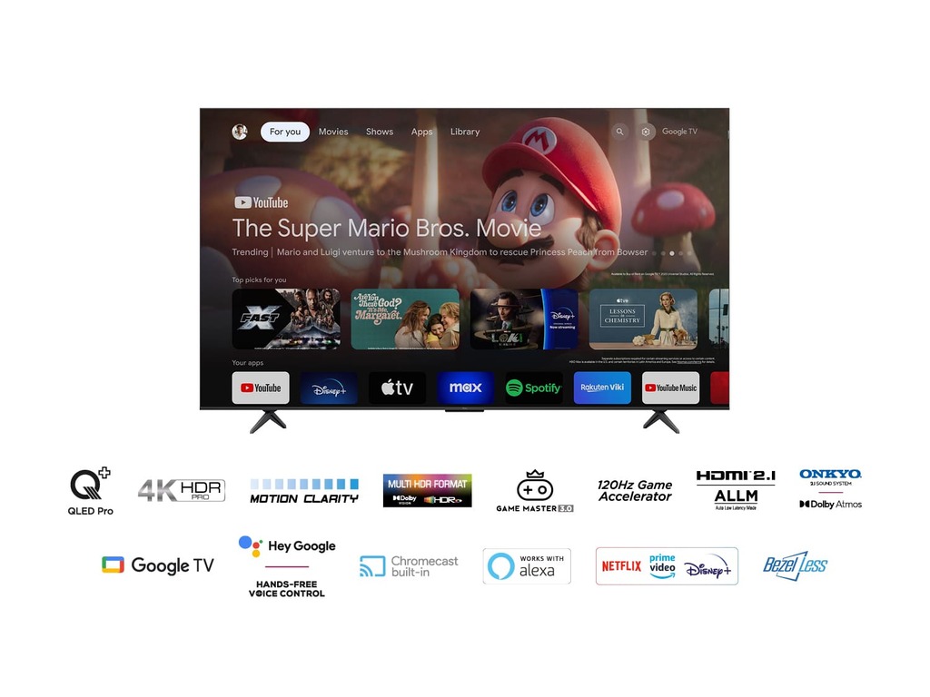 TCL 85"C655 4K QLED TVGoogle TV; QLED pro; 120HZMotion clarity pro; HDMI 2.1; 2.1 ONKYO