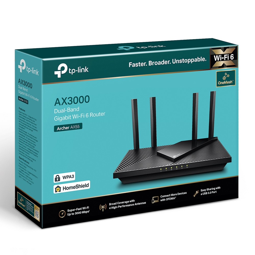 TP-Link ARCHER AX55 ruter AX3000, Wi-Fi 6 Dual band, brzina do 3 Gbps, 4 ext.antene