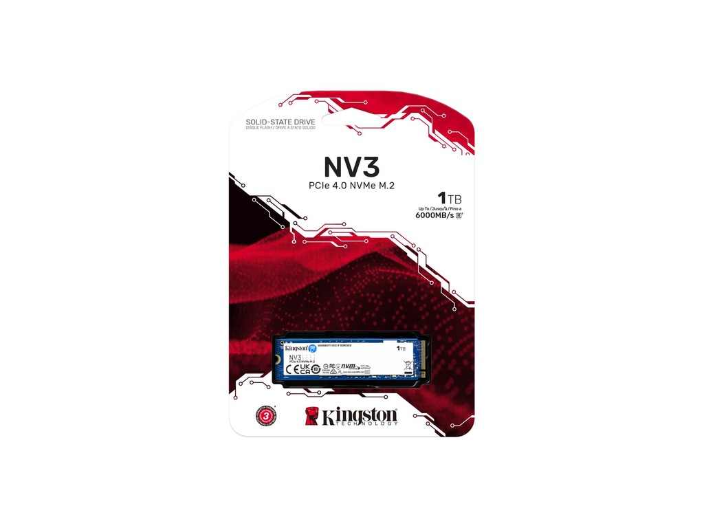 Kingston SSD 1TB NV3NVMe PCIe Gen 4.0x4R/W : 6000/4000MB/s